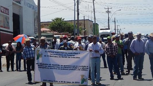 Protestan productores agrícolas frente a la Sedesol